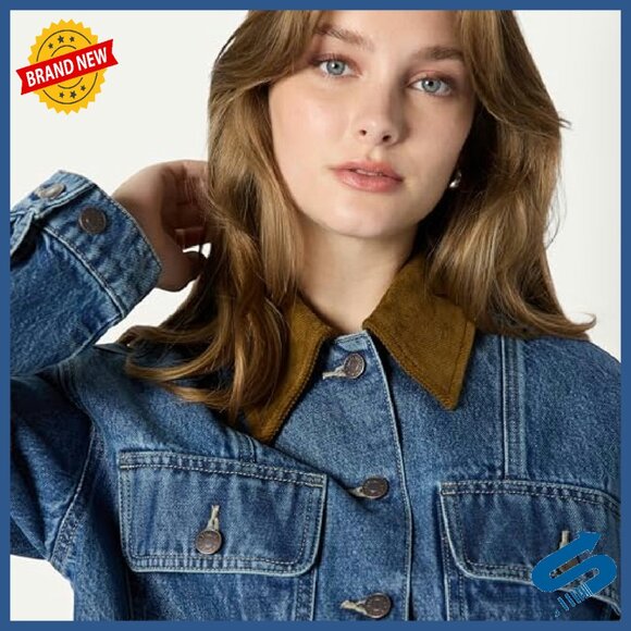 Oversized Cropped Denim Jacket Heavyweight Rigid Fit Women's - Picture 5 of 8